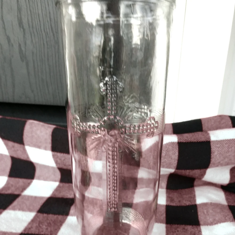 Vintage Clear Vase w/Decorative Cross